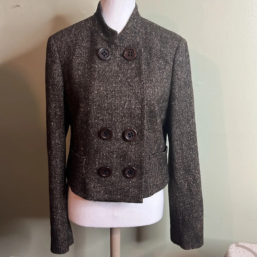 Carlisle Gray Tweed Double-Breasted Wool Silk Blazer